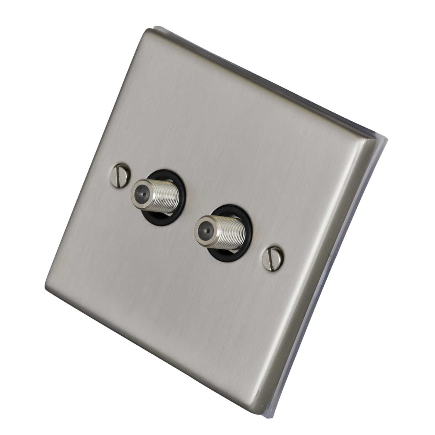 LGA Selectric 7M-Pro 1 Gang Twin Satellite Socket Black Insert Satin Chrome