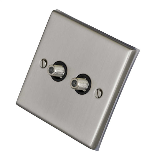 LGA Selectric 7M-Pro 1 Gang Twin Satellite Socket Black Insert Satin Chrome