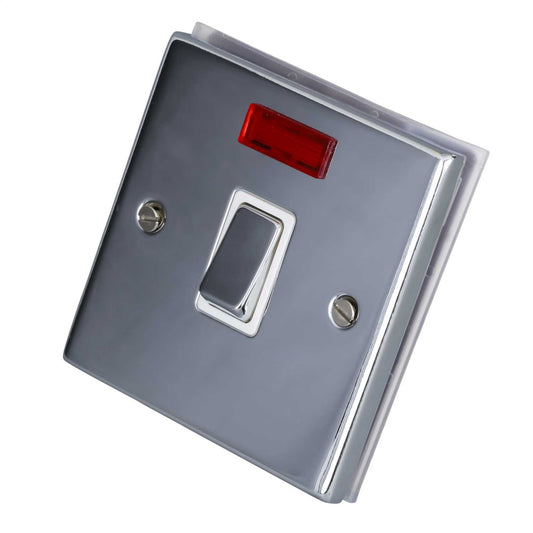 LGA Selectric 7M-Pro 20A DP Switch with Neon Metal / White Insert Polished Chrome