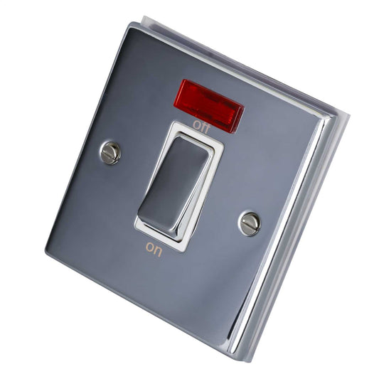 LGA Selectric 7M-Pro 45A DP 1 Gang Switch with Neon Metal / White Insert Polished Chrome
