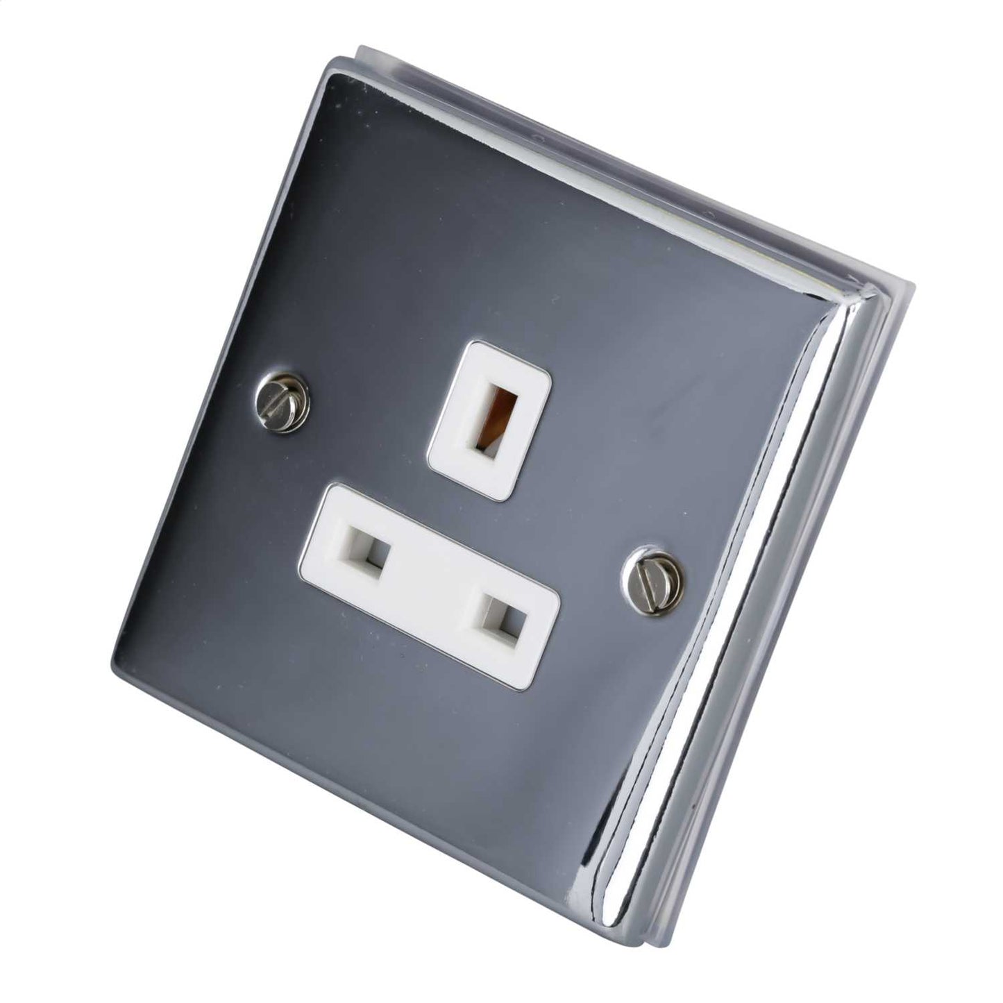 LGA Selectric 7M-Pro 13A 1 Gang Unswitched Socket White Insert Polished Chrome