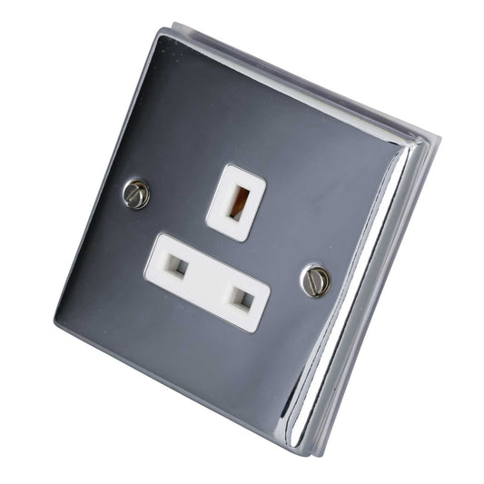 LGA Selectric 7M-Pro 13A 1 Gang Unswitched Socket White Insert Polished Chrome