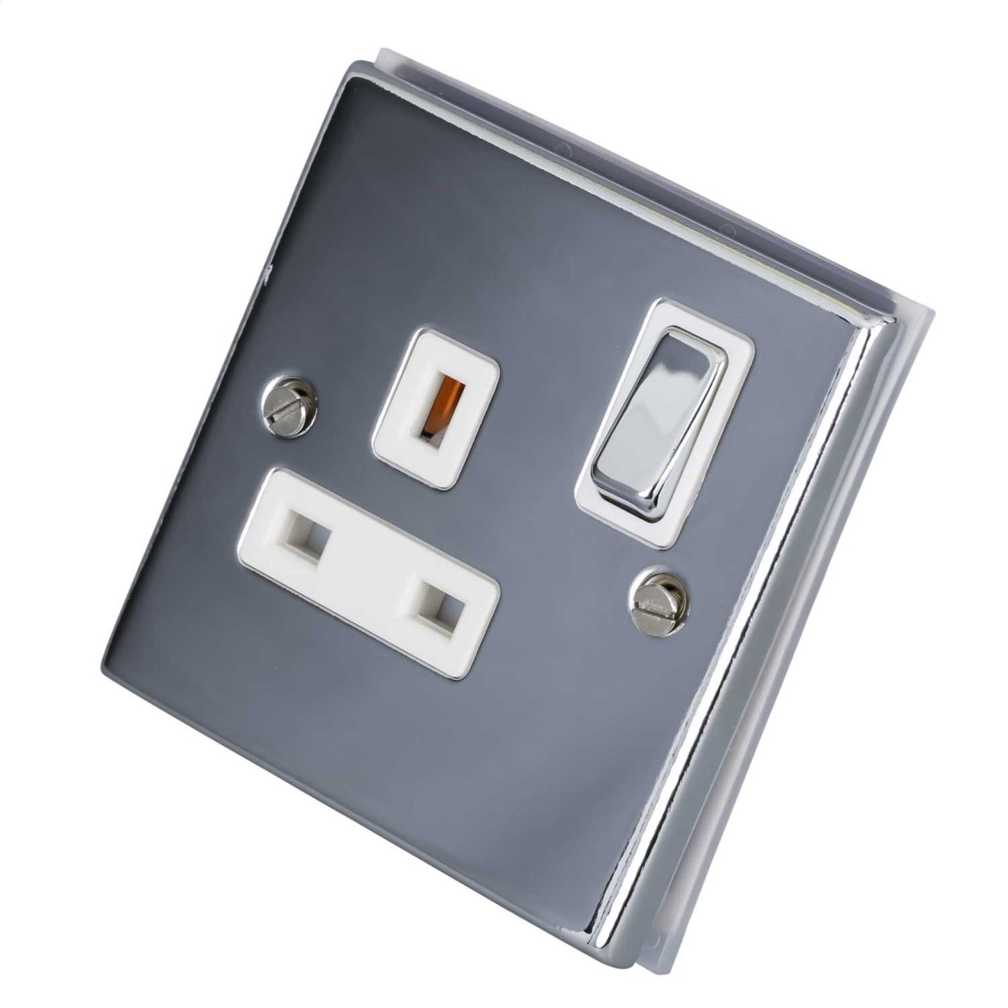 LGA Selectric 7M-Pro 13A DP 1 Gang Switched Socket Metal / White Insert Polished Chrome