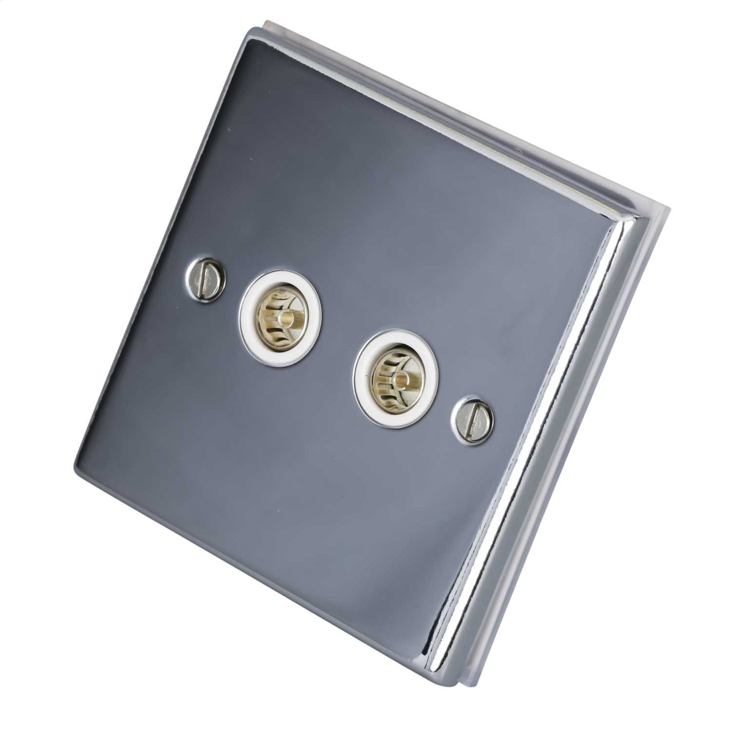 LGA Selectric 7M-Pro 1 Gang Twin Coaxial Socket White Insert Polished Chrome