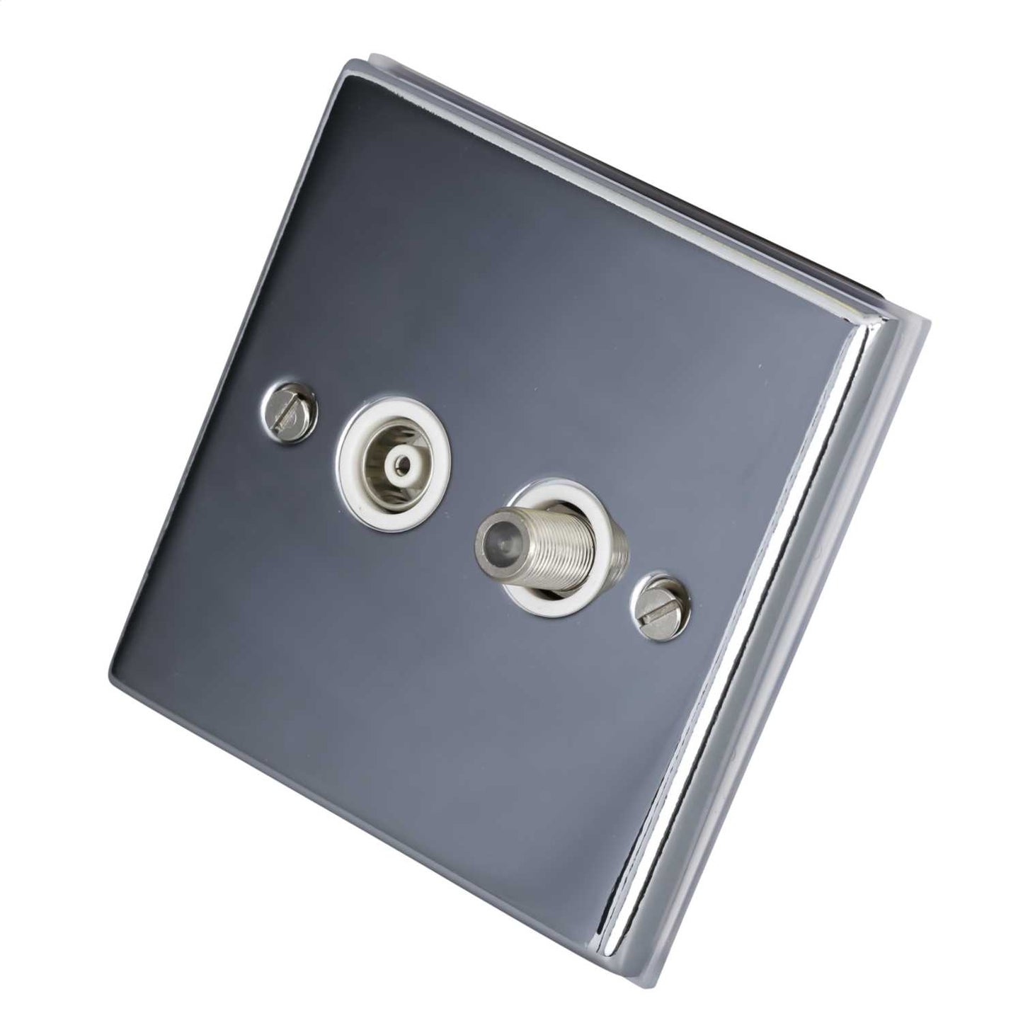 LGA Selectric 7M-Pro 1 Gang Satellite and Coaxial Socket White Insert Polished Chrome