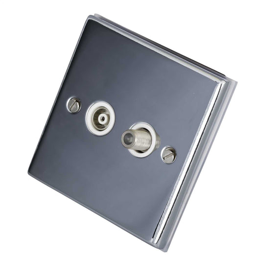 LGA Selectric 7M-Pro 1 Gang Satellite and Coaxial Socket White Insert Polished Chrome