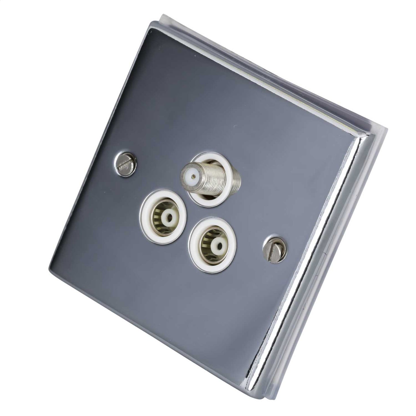 LGA Selectric 7M-Pro 1 Gang Satellite and Twin Coaxial Socket White Insert Polished Chrome