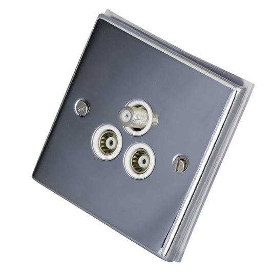 LGA Selectric 7M-Pro 1 Gang Satellite and Twin Coaxial Socket White Insert Polished Chrome