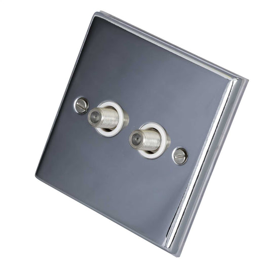 LGA Selectric 7M-Pro 1 Gang Twin Satellite Socket White Insert Polished Chrome