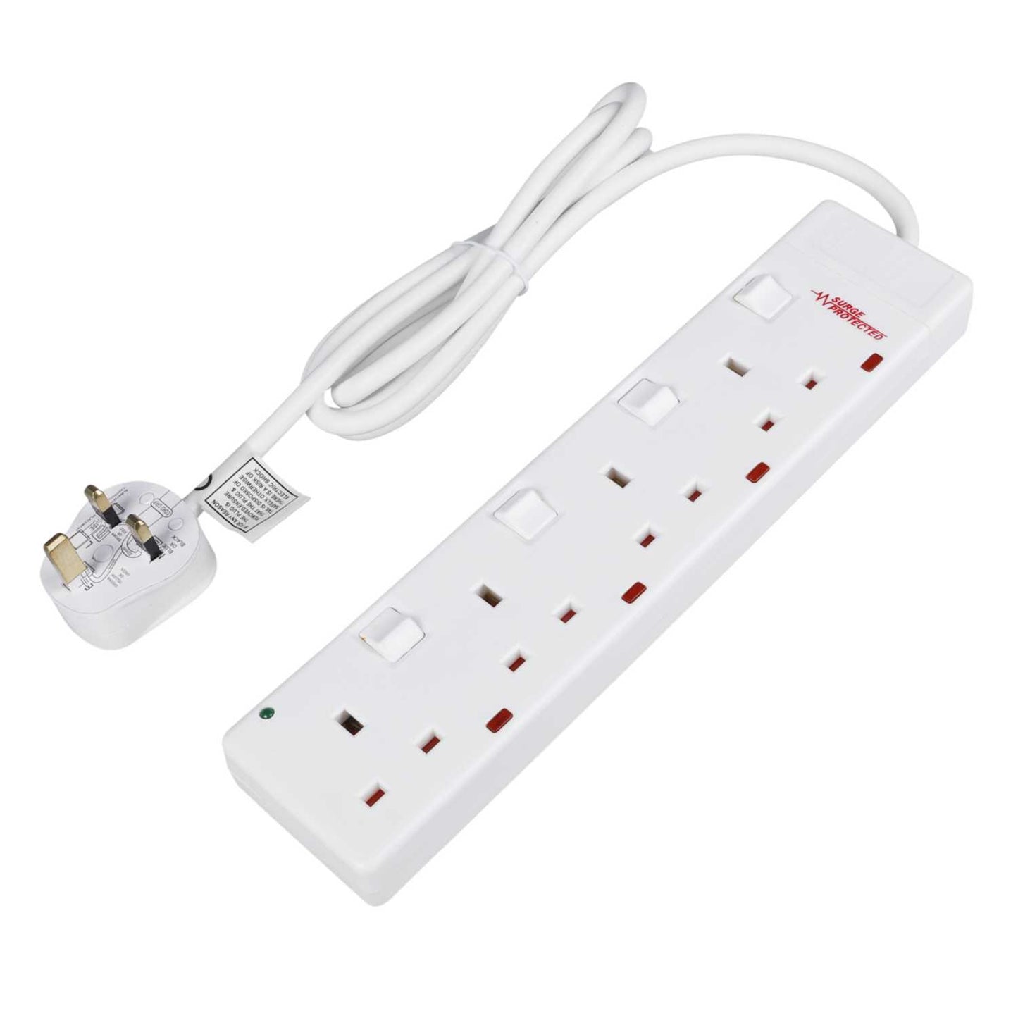 LGA Selectric 13A 2m 4 Gang Anti Surge Individually Switched Extension Lead with Neon White