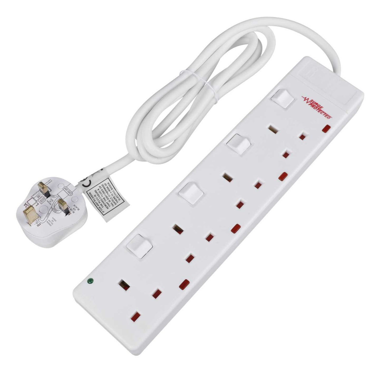 LGA Selectric 13A 2m 4 Gang Individually Switched Extension Lead with Neon White