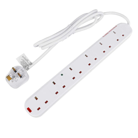 LGA Selectric 13A 2m 6 Gang Anti Surge Extension Lead with Neon White