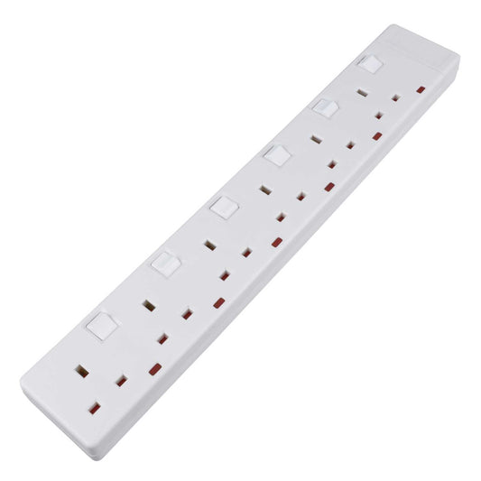 LGA Selectric 13A 6 Gang Individually Switched Trailing Socket with Neon