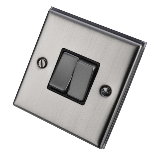 LGA Selectric 5M 10A 2 Gang 2 Way Switch Metal / Black Insert Satin Chrome