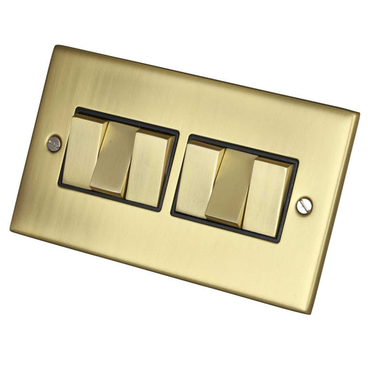 LGA Selectric 10A 6 Gang 2 Way Satin Brass Switch with Black Insert