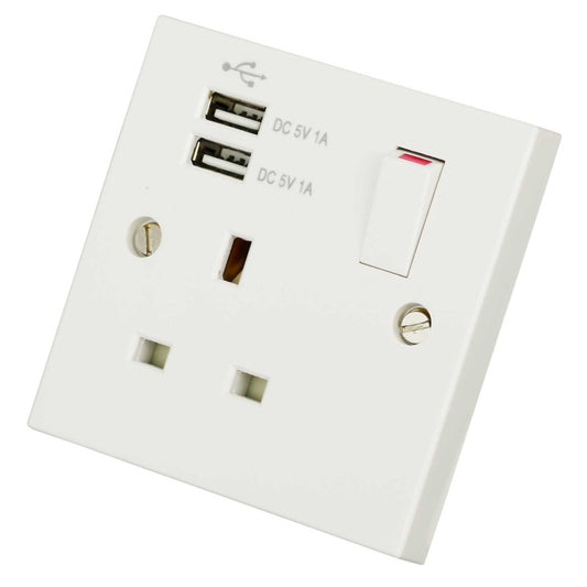 LGA Selectric 13A 1 Gang Switched Socket with Twin USB Outlets