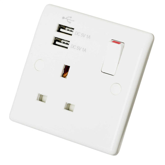 LGA Selectric 13A 1 Gang Switched Socket with Twin USB Outlets