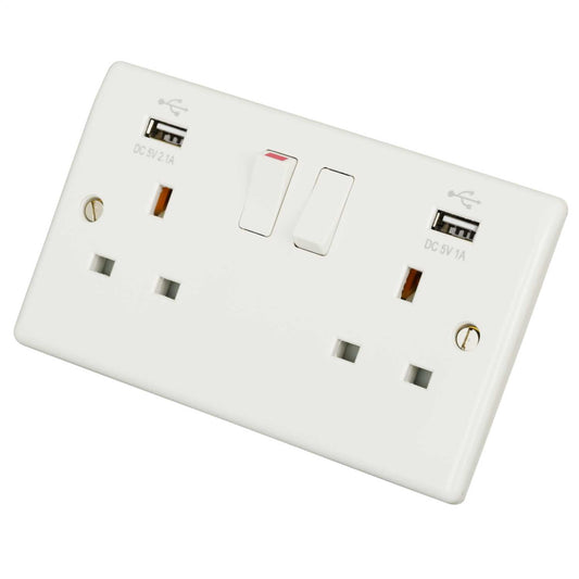 LGA Selectric 13A 2 Gang Switched Socket with Twin USB Outlets