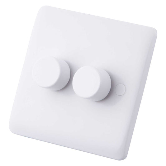 M2 Slimline 400W 2 Gang Leading Edge LED Dimmer White