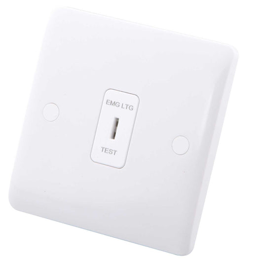 M2 Slimline 10A DP 1 Gang Key Switch Printed EMG LTG Test White