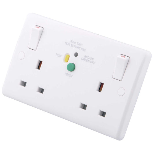 M2 Slimline 13A 2 Gang Double Switched RCD Socket White