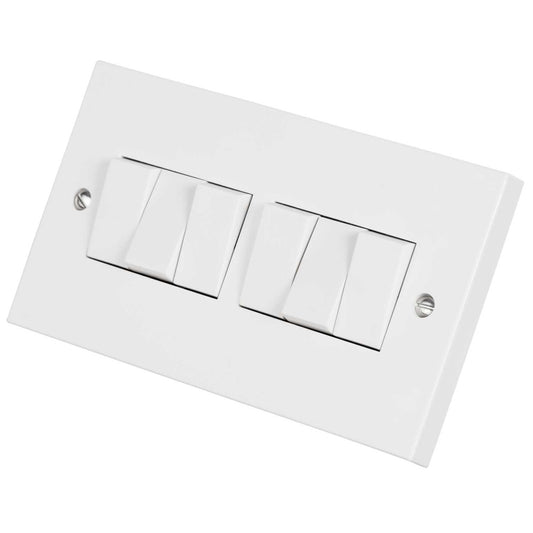 M2 Square 10A 6 Gang 2 Way Light Switch White
