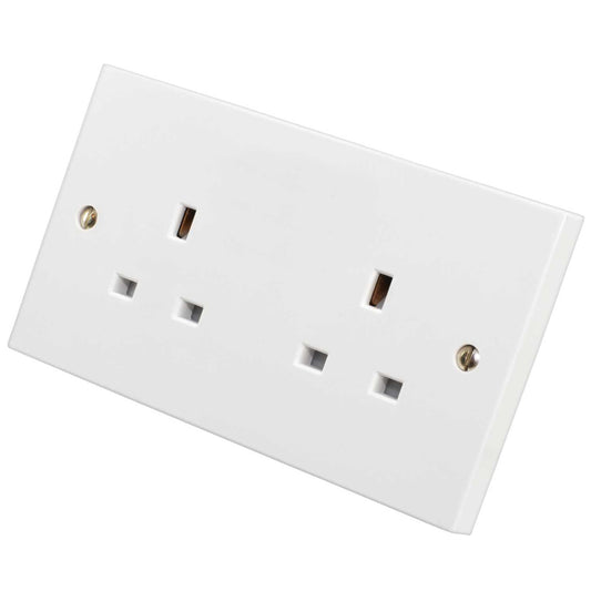 M2 Square 13A 2 Gang Unswitched Socket White