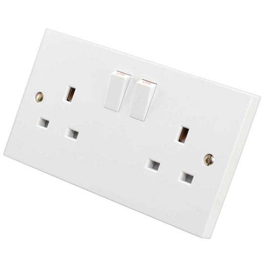M2 Square 13A 2 Gang Switched Socket White