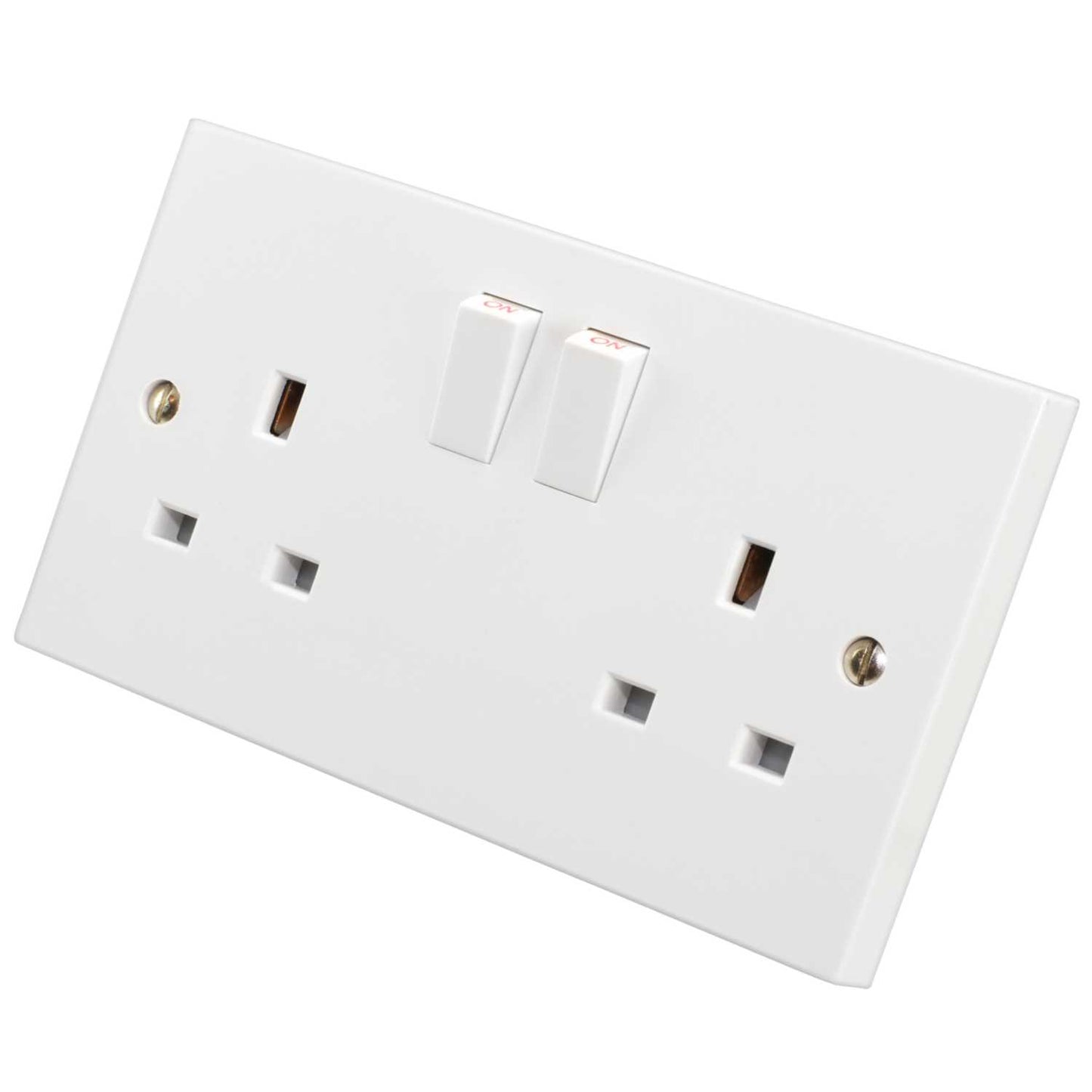M2 Square 13A SP 2 Gang Contract Switched Socket White