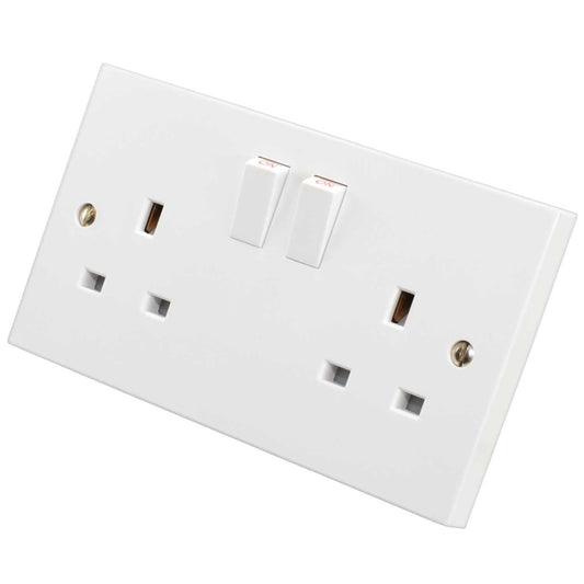 M2 Square 13A SP 2 Gang Contract Switched Socket White