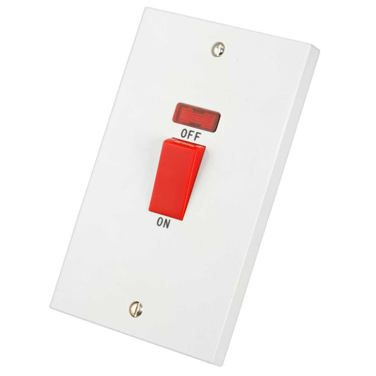 M2 Square 45A DP 2 Gang Vertical Switch Neon White