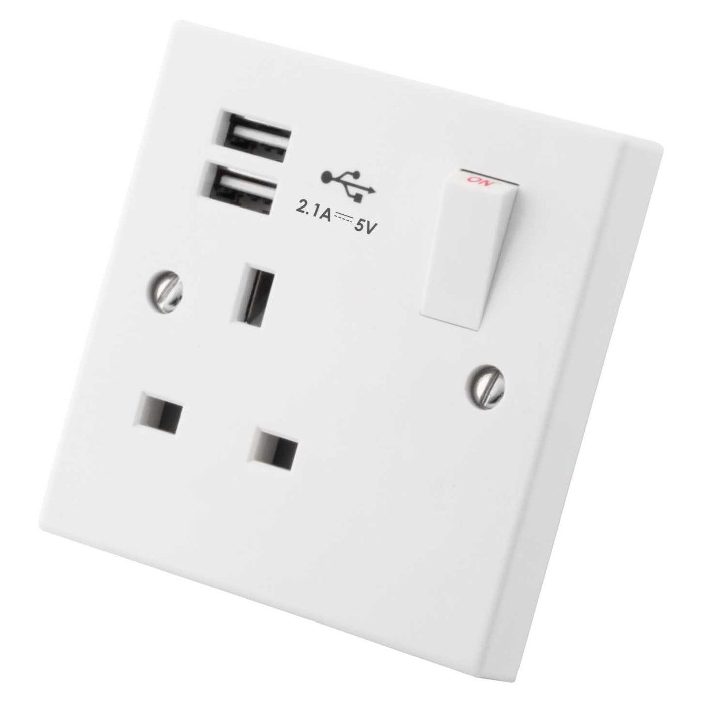 M2 Square 13A 1 Gang Switched Socket with Twin USB Outlets White