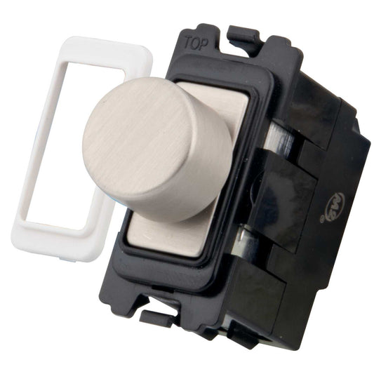 M2 Grid 1 Gang 2 Way LED Grid Dimmer Module Brushed Stainless Steel