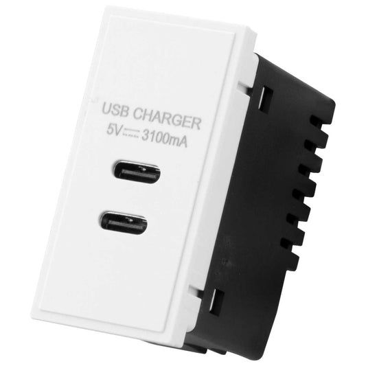 M2 Grid Dual USB Type C Charger Euro Module White