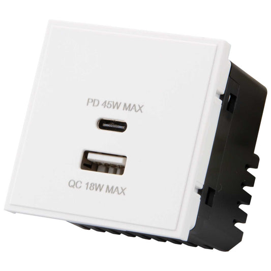 M2 Grid Double Type A and Type C USB Outlets Euro Module White