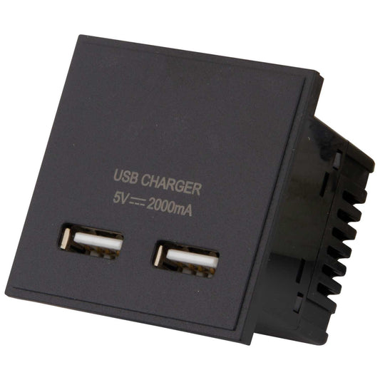 M2 Grid Double USB Type A Charger Euro Module Black