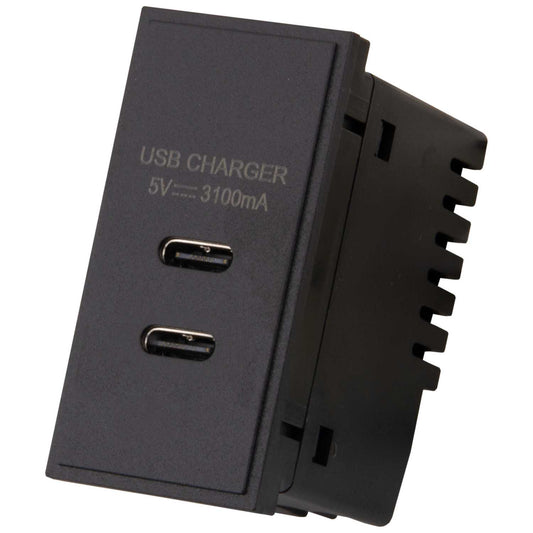 M2 Grid Dual USB Type C Charger Euro Module Black