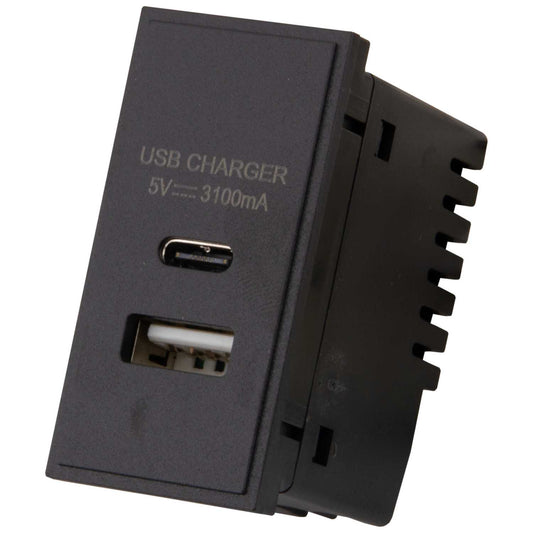 M2 Grid Single Type A and Type C USB Outlets Euro Module Black