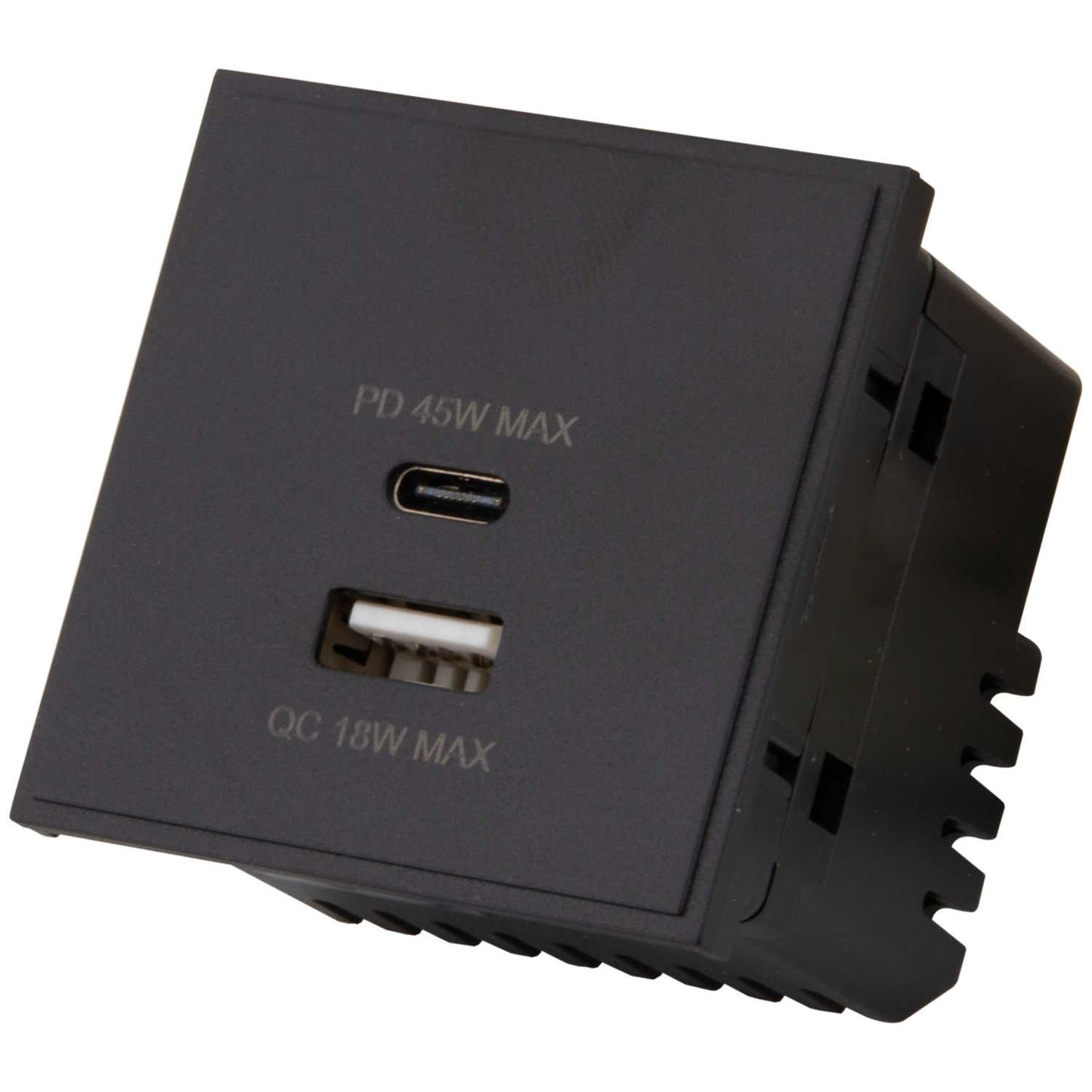 M2 Grid Double Type A and Type C USB Outlets Euro Module Black