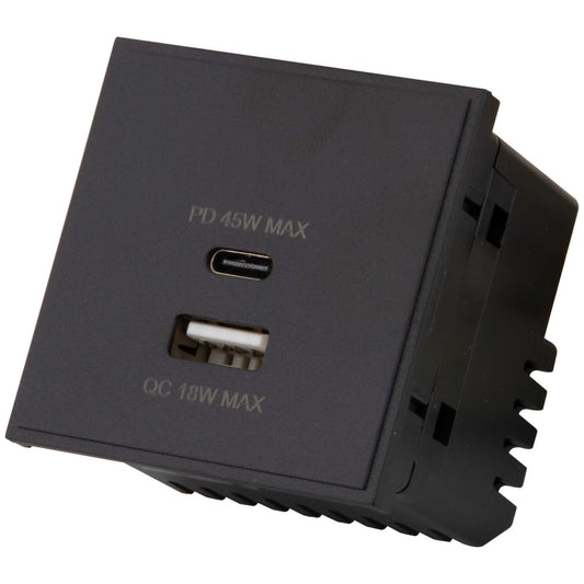 M2 Grid Double Type A and Type C USB Outlets Euro Module Black