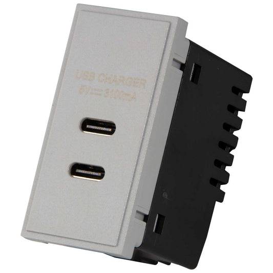 M2 Grid Dual USB Type C Charger Euro Module Grey