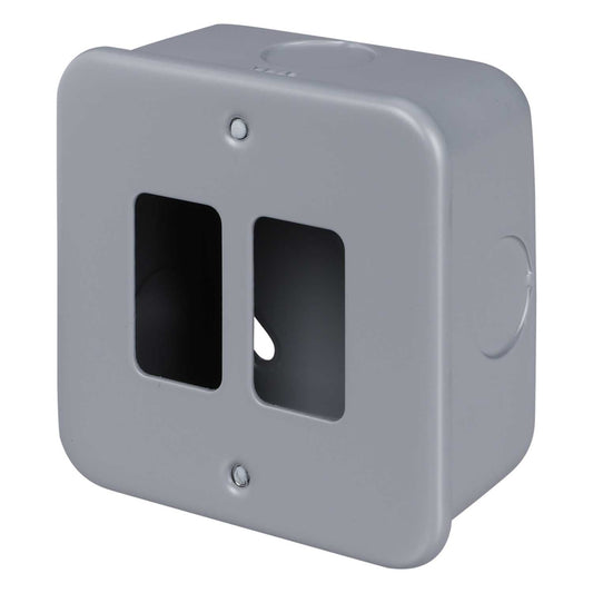 M2 Metal 2 Gang Grid Front Plate Metal Clad c/w Back Box