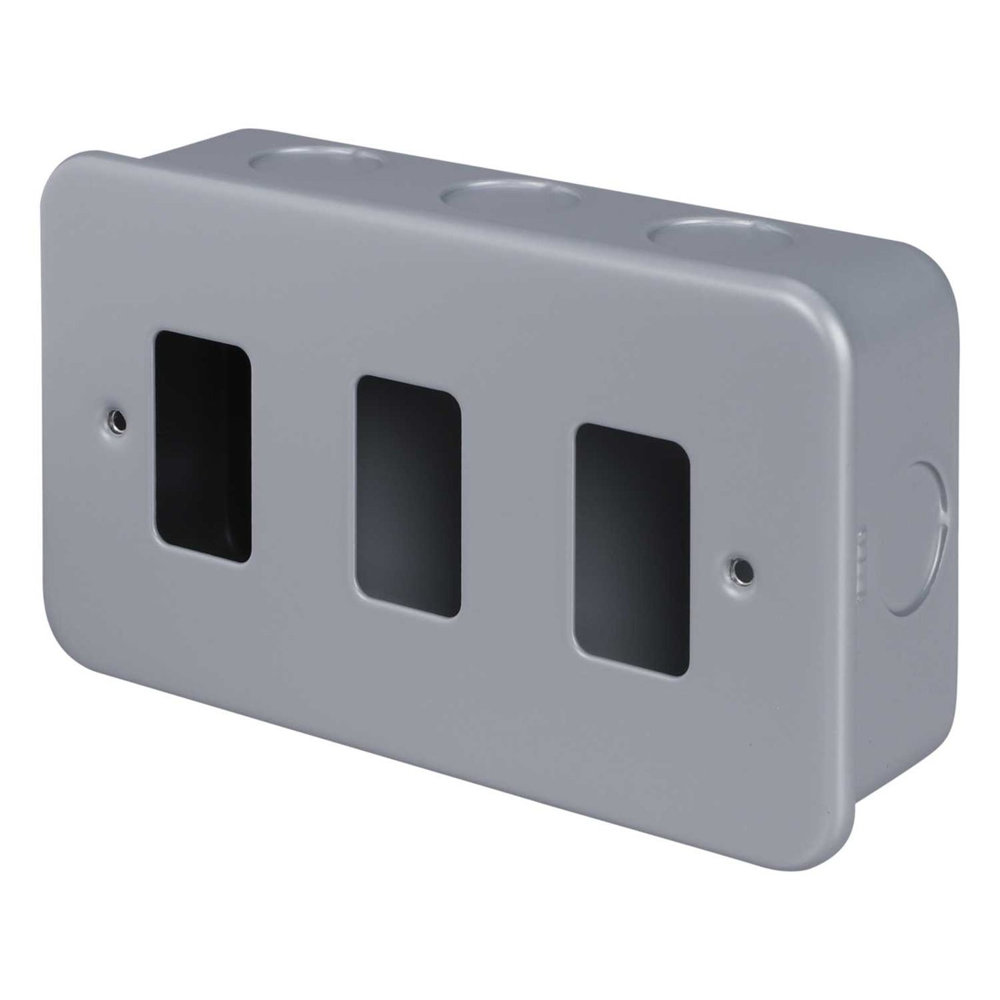 M2 Metal 3 Gang Grid Front Plate Metal Clad c/w Back Box