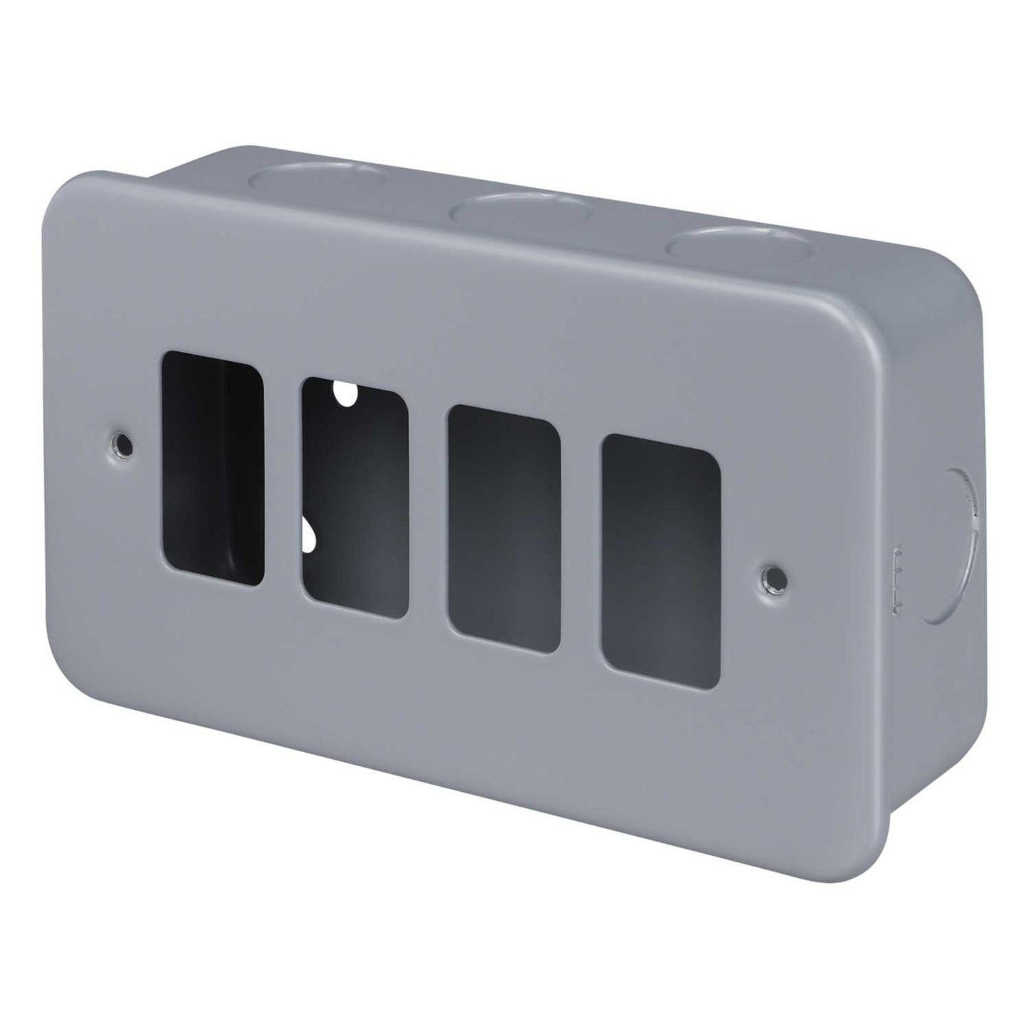 M2 Metal 4 Gang Grid Front Plate Metal Clad c/w Back Box