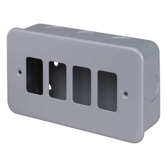 M2 Metal 4 Gang Grid Front Plate Metal Clad c/w Back Box