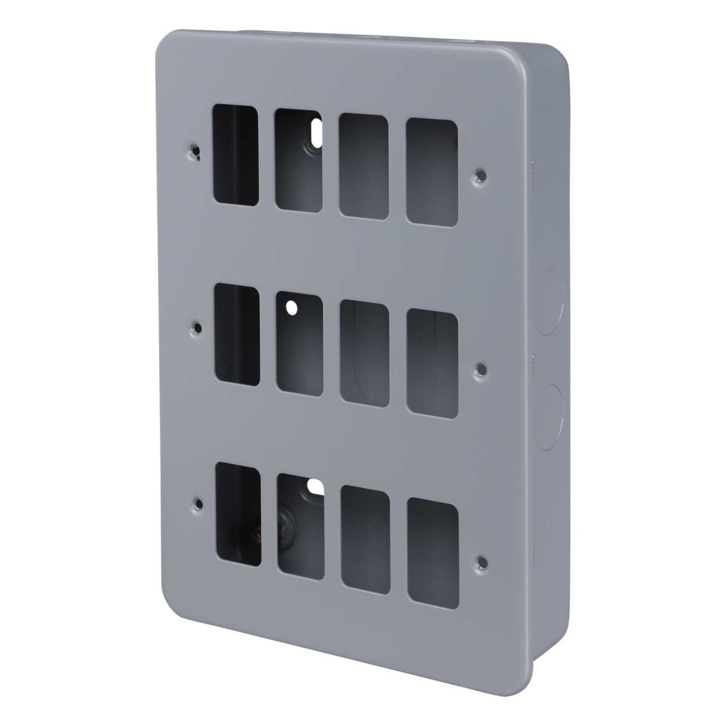 M2 Metal 12 Gang Grid Front Plate Metal Clad c/w Back Box