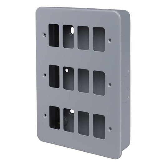 M2 Metal 12 Gang Grid Front Plate Metal Clad c/w Back Box