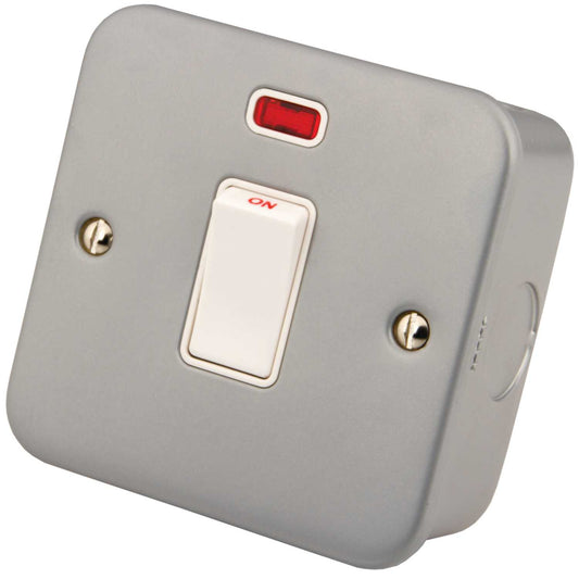 M2 Metal 20A Double Pole Switch with Neon Metal Clad