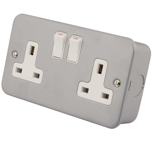 M2 Metal 13A DP 2 Gang Switched Socket Metal Clad