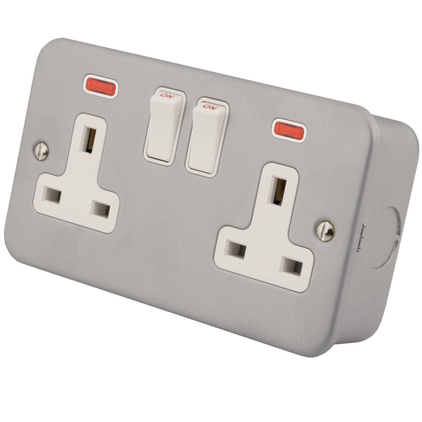 M2 Metal 13A SP 2 Gang Switched Socket with Neon Metal Clad